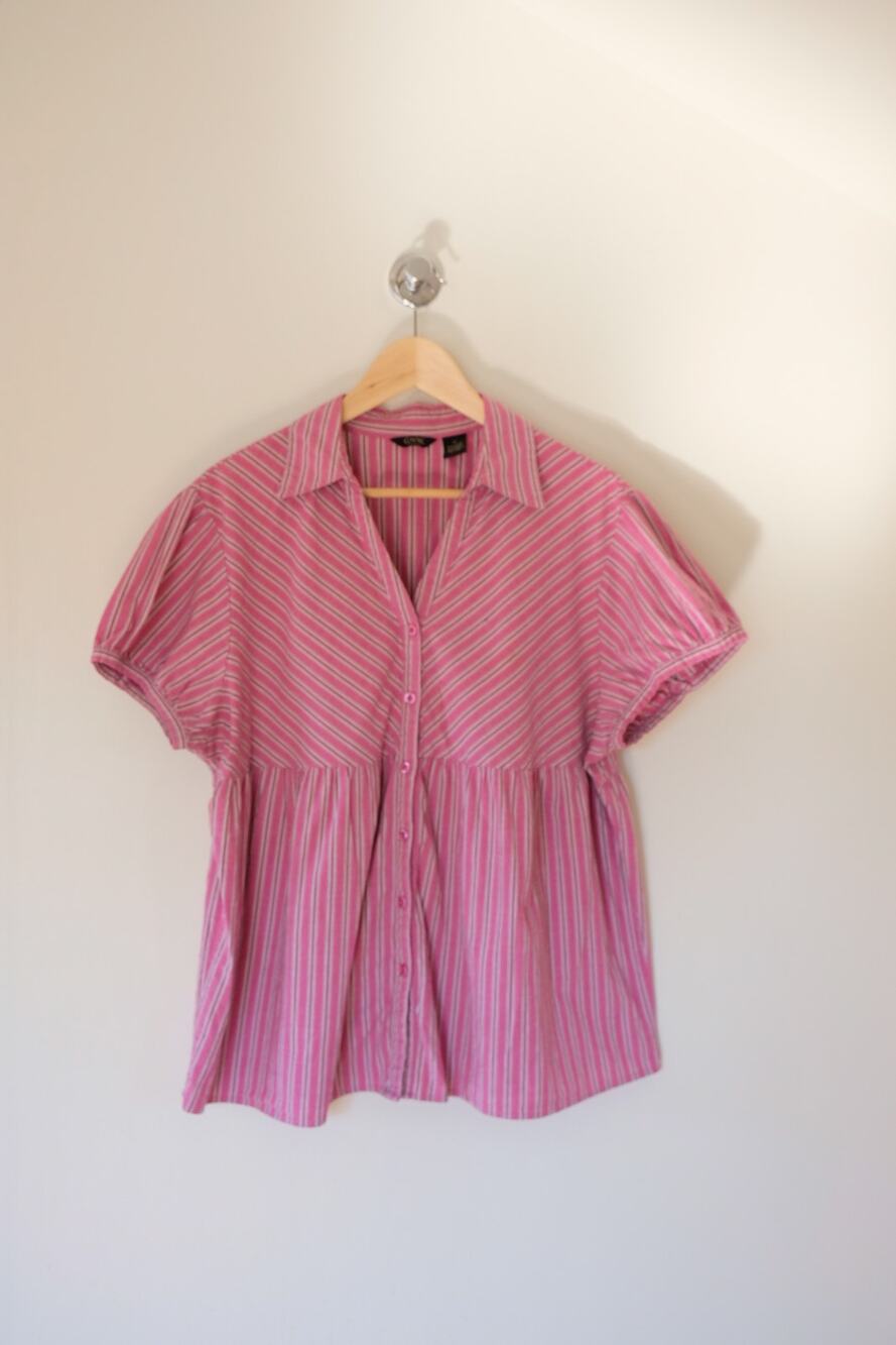 GNW Pink Striped Button Up Top Plus Size 1X Barbiecore Coquette Y2K Babydoll